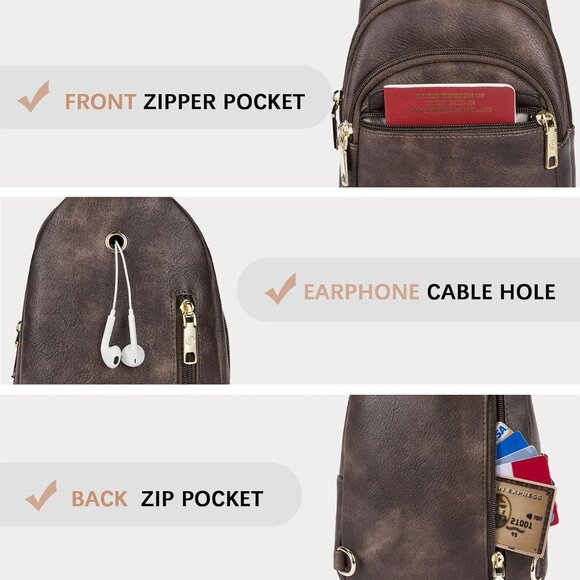 Leather Sling 1-coffee Bag Women Small Crossbody Fanny Pack Shoulder Chest Bag - Picture 4 of 7